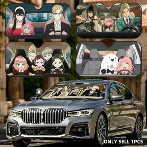 S-Spy X Family Anime Sun Visor Reusable Aluminum Foil UV Protector Heat Five-Layer Insulation Windshield Sunshades Keeps Car Cool Protects Dashboard Foldable Fits Most Vehicles SUV Truck