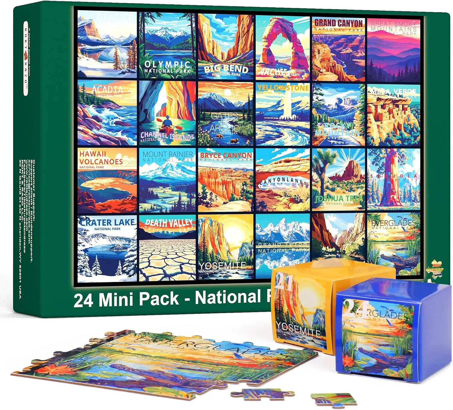 rokt&razo, 24 National Parks, 24 Mini Pack, 1000 Pieces Jigsaw Puzzle, Advent Calendar, Family Game Nights, Perfect for Kids & Seniors, Finish Size 27.5 * 19.7 in