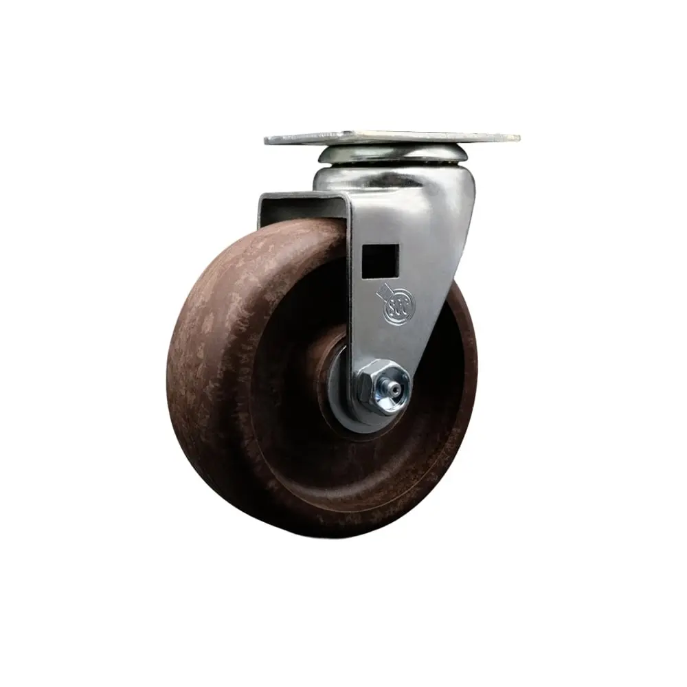 Service Caster SCC-20S520-GFNBZHT Commercial Swivel Top Plate Caster, 5 in. x 2 in. High-Temperature Glass-Filled Nylon Swivel Wheels, Bronze Bearing, Brown Finish, Impact-Resistant, for Baking Use
