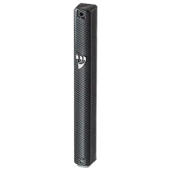 Plastic Mezuzah 12cm 3d Metallic Paint- Checkered Design