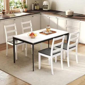 COSTWAY - Set of 4 Wood Dining Chairs with Solid Rubber Wood Legs-Gray