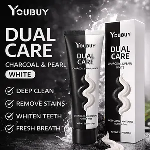 YOUBUY Dual Care Charcoal & Pearl White Toothpaste Fluoride-Free 3.53Oz 100g Deep Clean Enamel Polish Antibacterial Oral Care Cleansing Daily Gentle Radiant Sensitive
