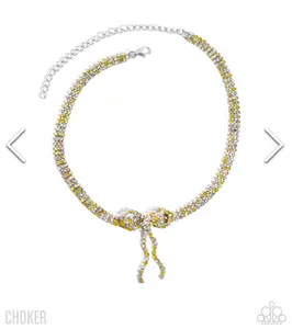 Yellow Rhinestone Bow Chocker Necklace