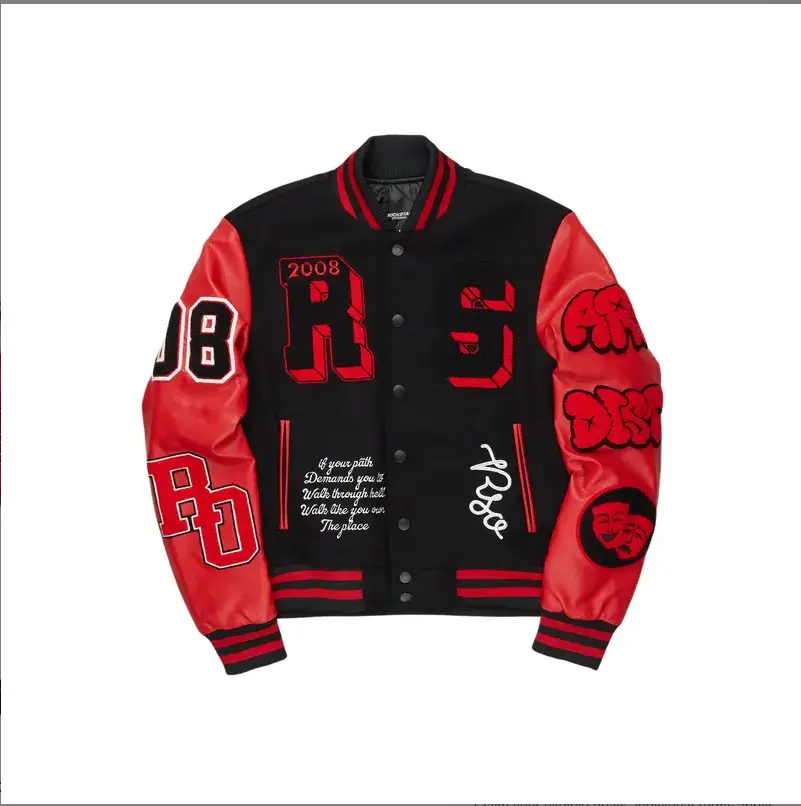 Red & Black Varsity Jacket | Unisex Letterman Bomber Coat | Classic College Style | Retro Streetwear Outerwear