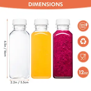 6Pcs Plastic Juice Bottles with Caps,  Clear Drink Containers with Lids for Smoothie, Cold Brew, Water, Soda – Leakproof & Dishwasher Safe for Meal Prep, Gym & On-the-Go