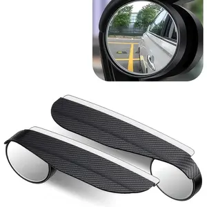 2pcs Carbon Fiber Textured Blind Spot Mirrors with 360° Rotation, Convex Rain Guard & Left Side Installation - Fit for All Cars, Trucks, SUVs - Keeps You Dry in Rain, Enhances Visibility, Vehicle Safety Accessories, Modern Car Accessory, Durable Mirror