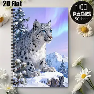 1 Snow Leopard Aurora Spiral Notebook, 5.7x8.26 inch, Durable Coil Binding, Perfect for Winter Travel Journal, Mountain Hiking Notes, Christmas Gift for Wildlife Lovers, Nature Adventure Logbook [2D] Flat