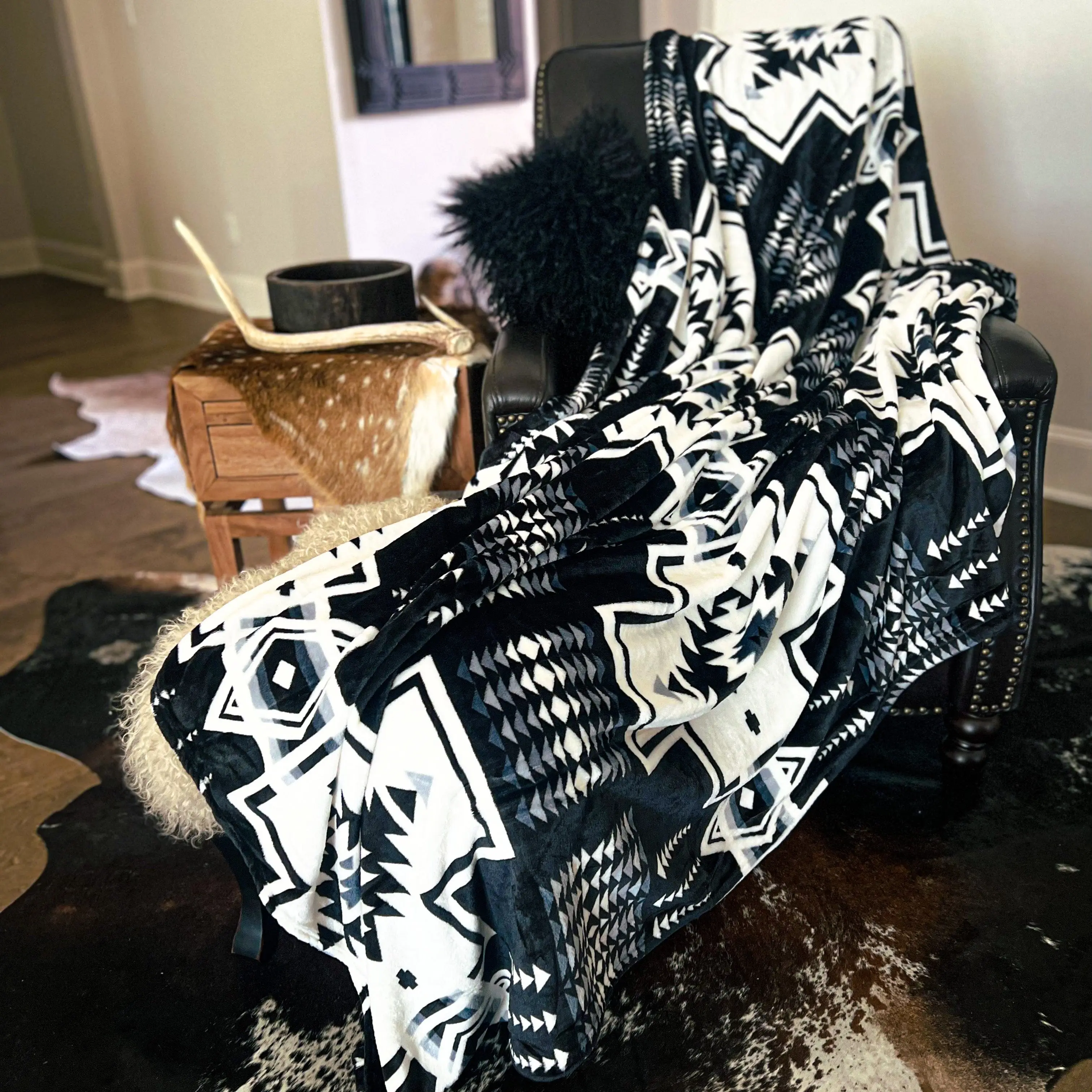White & Black Throw Blanket 78"x90"