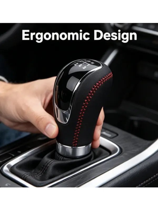 Sporty Red Stitch Automotive Shifter Knob - Ergonomic Curved Shape, Solid Grip, Auto Parts Accessories, Universal for Manual Car Owners & Most 6-Speed Manual Sedans Interior Car Accessory