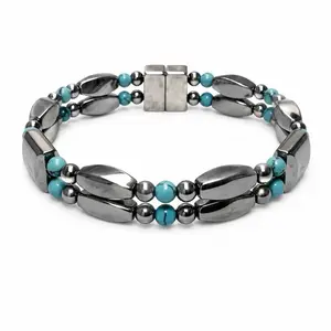 Silver Magnetic Hematite Bracelet with Teal Accents