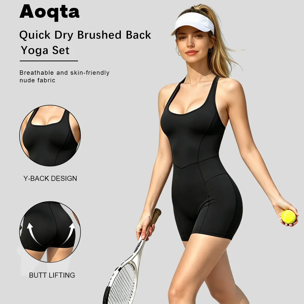 Aoqta Women's Halter Neck One Piece Yoga Jumpsuit Built Shorts High Stretch Quick Dry Activewear