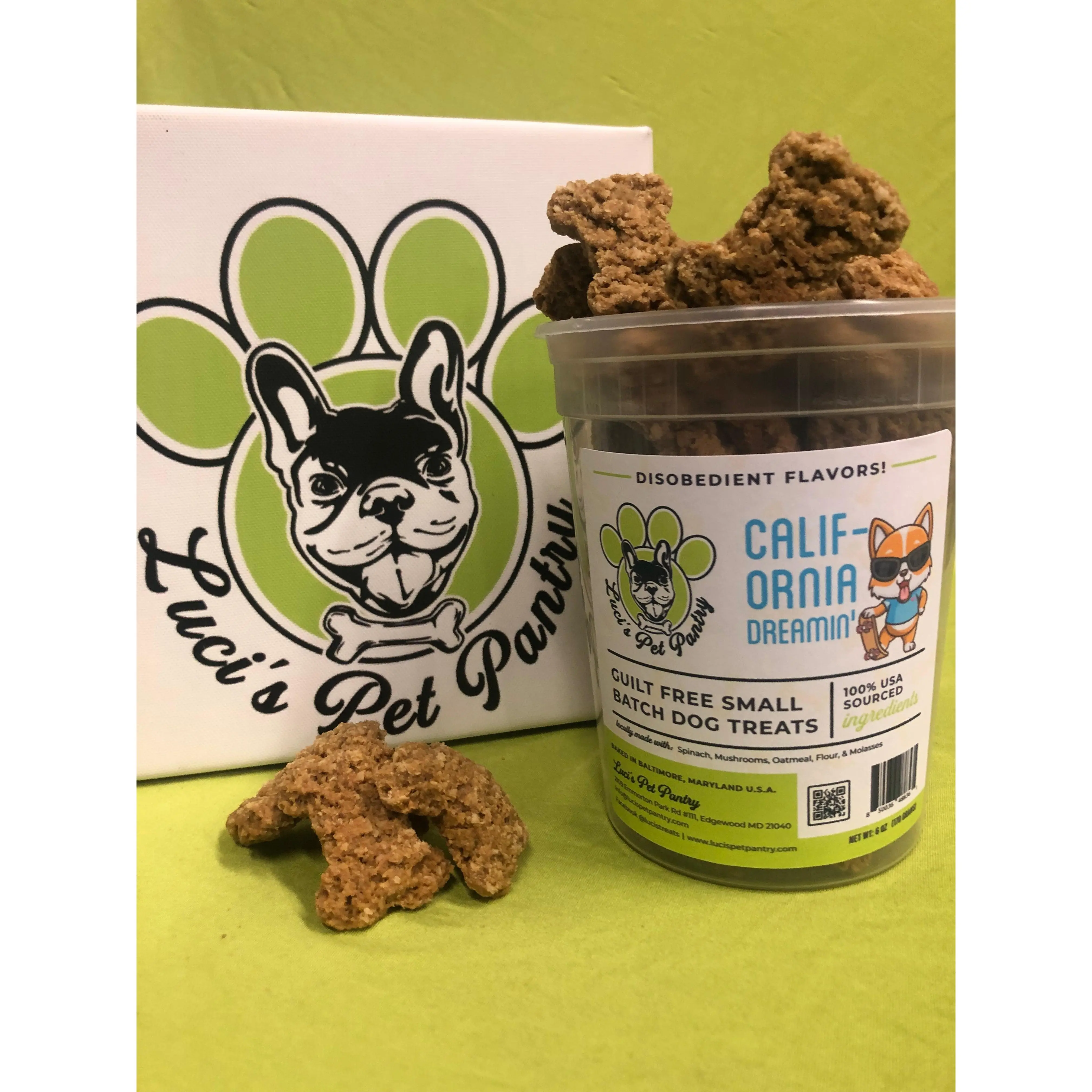 California Dreamin' - All Natural "Spinach & Mushroom" Dog & Puppy Treats - Disobedient Tub of Biscuits