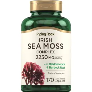 Piping Rock Irish Sea Moss Capsules | 2250mg | 170 Count | Complex with Bladderwrack & Burdock Root | Non-GMO, Gluten Free Supplement