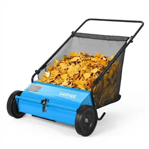 GAOMON 26 Inch Push Lawn Sweeper, 7 Cu. ft Grass Cutter, 4 High-Speed Spinning Brushes, Durable Steel Construction, Walk-Behind Leaf & Grass Collector for Yard Cleanup