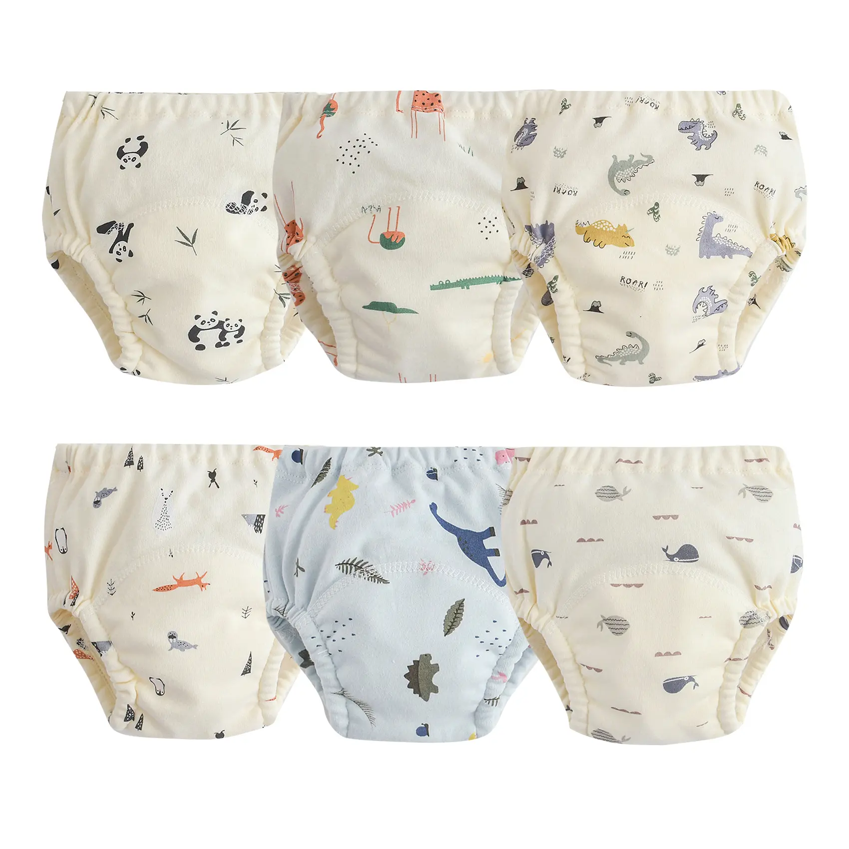 6-Pack Baby Training Underwear Reusable Absorbent Potty Training Pants for Boys Breathable Cotton Pee Pants Toddler Soft Training Boxer Breifs