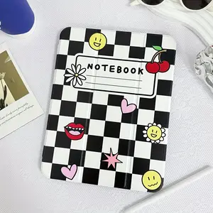 Retro Black & White Checkerboard Pattern Protective Case - Featuring an Adjustable Stand, Built-in Pen Slot, and Foldable, Non-slip TPU Design. Compatible with Samsung, iPad mini, iPad Air, iPad Pro, iPad (10th & 11th Gen), and other iPad series.