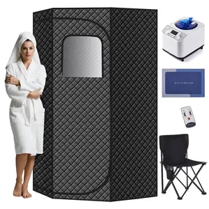 Durable and Portable pentagonal (46 x46 x67) Home Sauna Tent, Equipped with a Quick Heating steam Room, Remote Control, Folding Chairs, and Floor mats, Suitable for Indoor and Outdoor Relaxation