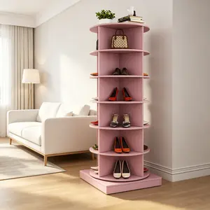 360 Rotating Shoe Rack 6 Layer – Pink Rotating Shoe Cabinet Space Saver, 360 Degree Shoe Storage Organizer Holds 24 Pairs for Closet – Shoe Storage Organization Room Accessories