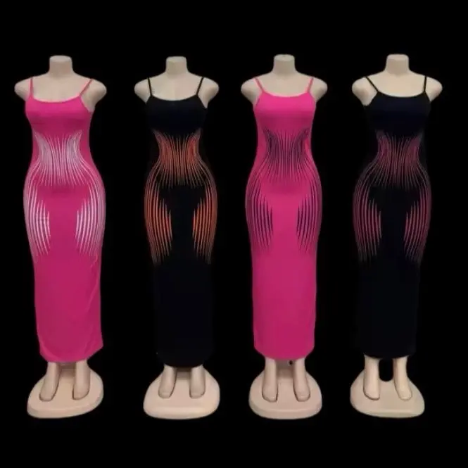 Wholesale New Summer Elegant Fishtail High Waist Hip Tight Sexy Sling Printed Fashion Dress