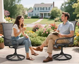 YITAHOME 2 Set Outdoor Swivel Chairs Padded, Premium Patio Swivel Chairs with Cushioned High Back & Heavy Duty Frame, All Weather Outdoor Swivel Chairs Set of 2 for Porch Lawn Patio, Gray