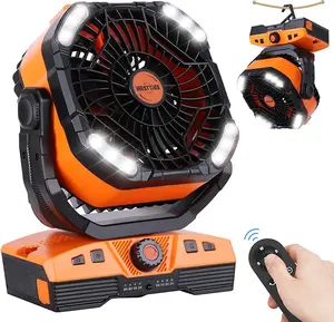 【WESTTREE】Portable Rechargeable Camping Fan with LED Light & 360° Hook, Oscillating Battery Powered Fan for Outdoor Travel Emergency Use