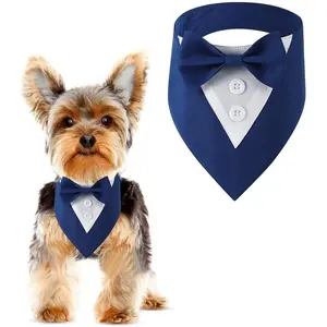 Dog Wedding Bandana Formal Dog Tuxedo Adjustable Pet Collar with Bow, Suitable for Small Medium Large Dogs, Ideal Wedding Birthday Gift (Large, Blue)