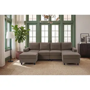 Aobtkel® 98.8" Oversized U-Shaped Corduroy Sectional Couch, 4-Seat Double Chaise Modular Corner Sofa with Sturdy Legs & Thick Padding, Living Room Couch for Family Room, Couch For Living Room