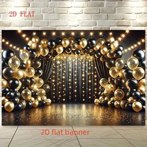 [Party Banner] 1 piece of shiny gold and silver two-tone 2D background banner, made of polyester fabric, suitable for wall decoration in living rooms, bedrooms, offices, and outdoor spaces. It is an ideal choice for parties and holiday gifts