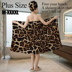 2 Pcs Classic Leopard Print Bath Wrap Towel Set, Plus Size M-XXXXL, Non-Slip Absorbent Shower Skirt, Versatile for Spa, Beach & Daily Use, Great for Holiday Gifting