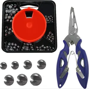 Fishing Sinker Set, 100pcs Stainless Steel Split Sinker with Pliers & Compartment Box, 5 Sizes Fishing Sinker Dispenser for Coarse Fishing