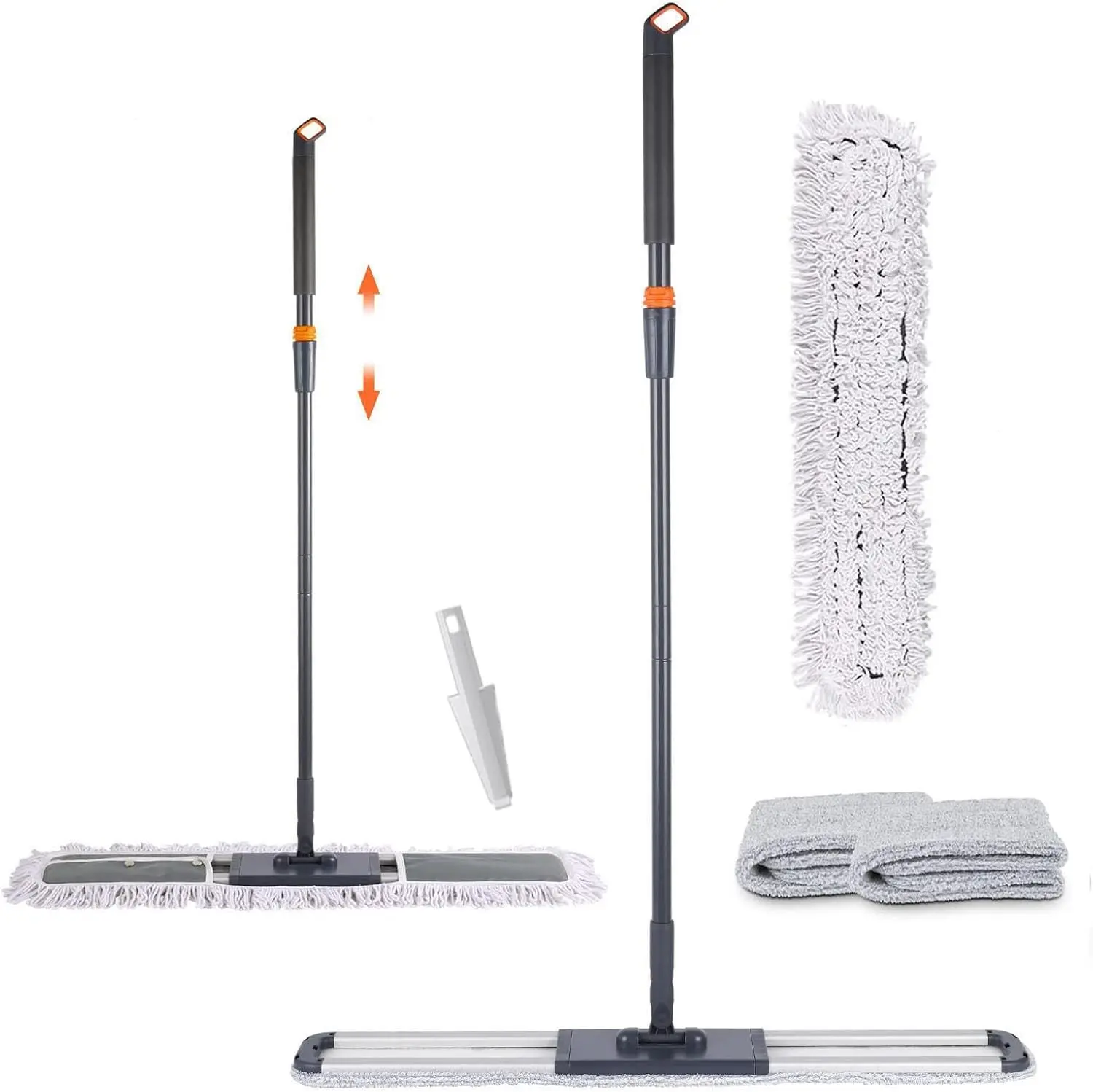 Large Dust Mop Wet Mop with 36 inch Mop Cloth for Commercial Industrial Use | Extra 3 Mop Refill Pads 61 Inch Long Handle for Cleaning Office Garage Hardwood Warehouse Factory Mall Deck
