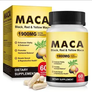 Organic Maca Root Black, Red, Yellow 1900 MG per Serving - 60 Vegan Capsules Peruvian Maca Root Gelatinized 100% Pure Non-GMO Supports Reproductive Health Natural Energizer
