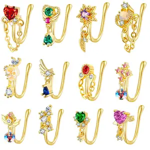 12 PCS Fake Nose Ring Ear Cuff Clip on Helix Cartilage Earring Non Piercing Faux Nose Cuffs for Non Pierced Nose Fake Septum Nose Ring
