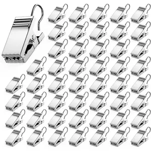 50 PCS Curtain Hooks Heavy Duty Clips, Stainless Steel Shower Curtain Clip with Hook for Vendor Display Supplies, Home Decoration, Hanging Photos, Art Craft Display (Silver)