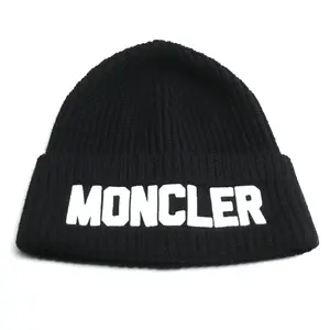 Pre-owned MONCLER Wool Small Leather Goods Knit Cap Black Unisex