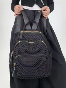 Ladies' fashionable casual large capacity backpack, multi pocket design multifunctional backpack, retro street style city bag, front pocket simple handbag, suitable for daily use and vacation