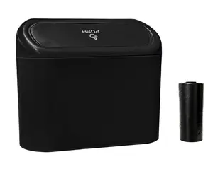 Car Trash Can with Lid Portable Mini Car Garbage Bin Leakproof Organizer with 15 Trash Bags Black