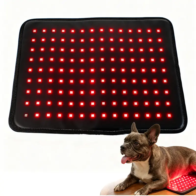 Portable Bendable Red Infrared Pet Healthcare Pad - 126-LED Coverage 660nm & 850nm, Batteries Built-in, Timer, Pulse Modes, Waterproof, Prop 65 Safe, Easy to Clean, 22in Velcro Strap, 15.7×11.8 Wide Pad, Inflammation Relief, Muscle Treatment