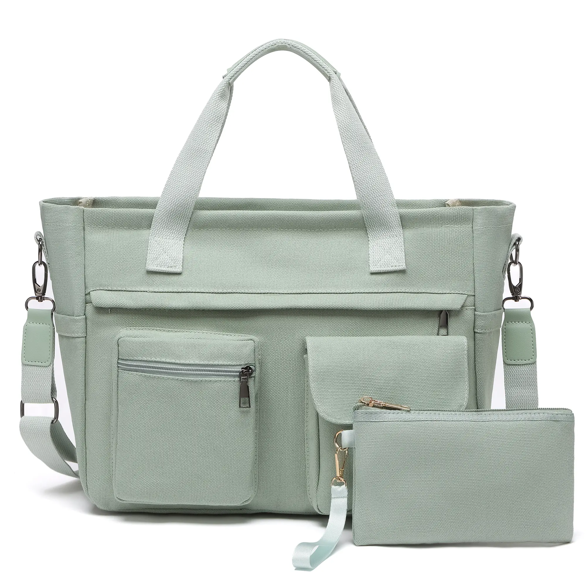 Canvas Tote Bag for Women with Pockets, Crossbody Shoulder Purses Mommy Handbag for Work Travel