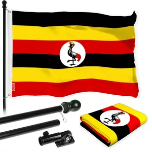 G128 Combo Pack: 6 Ft Tangle Free Aluminum Spinning Flagpole (Black) & Uganda Ugandan | 3x5 Ft | LiteWeave Pro Series Printed 150D Polyester | Pole with Flag Included