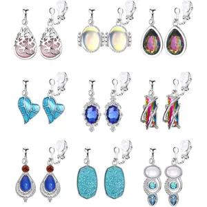 FIBO STEEL 9 Pairs Cubic Zirconia Clip Earrings for Women Boho Ear Clips Set Teardrop Dangle Earrings Fashion Jewelry Gift Non-Pierced Comfortable Wear