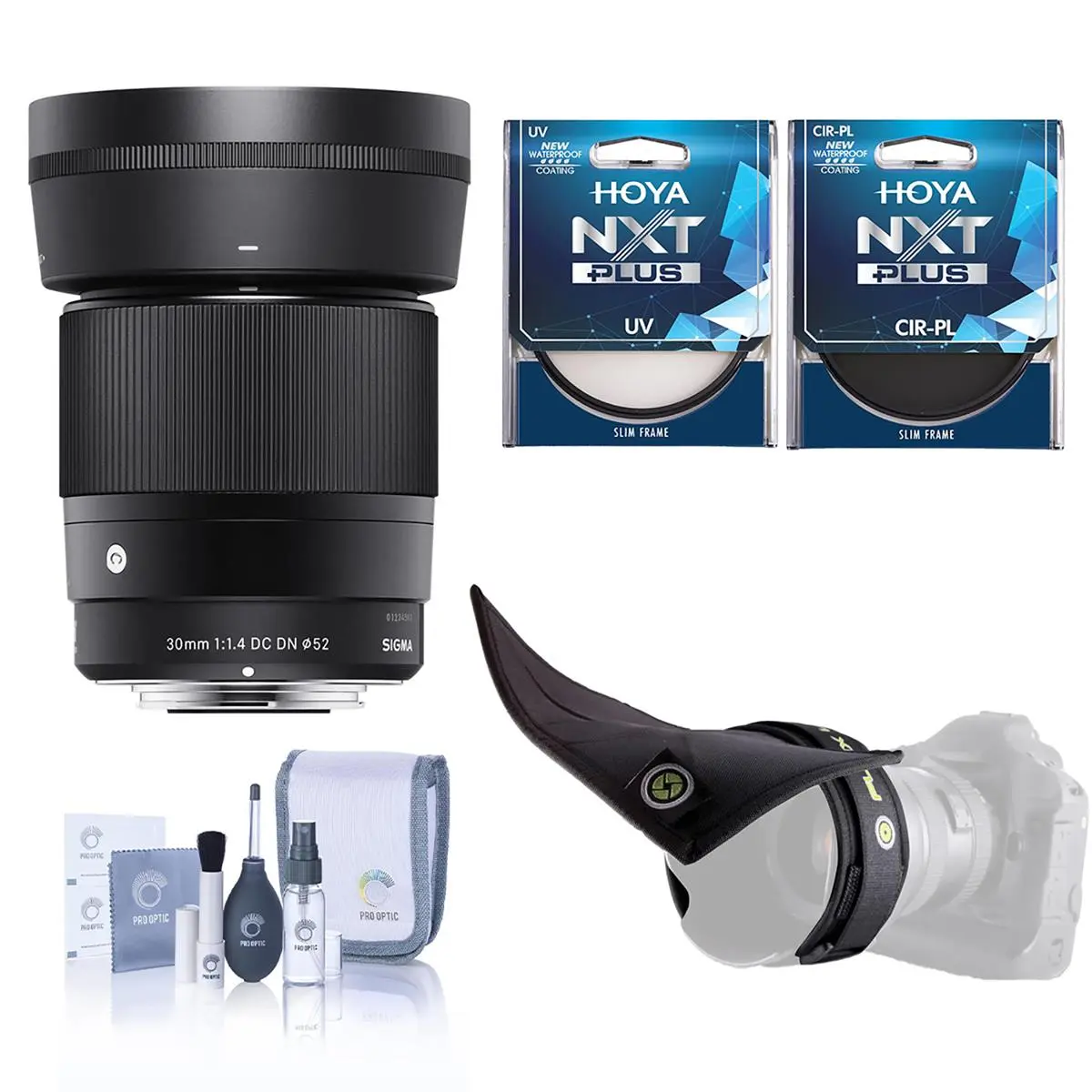 Sigma 30mm f/1.4 DC DN Contemporary Lens for Sony E, Bundle with Filter Kit and Lens Shade