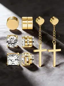 Elegant Stainless Steel Magnetic Ear Clips Set, Earrings Stack Set, Multiple Colors Available, Perfect for Daily Use or Parties, Ideal Gift for Friends and Family, Cross Earrings