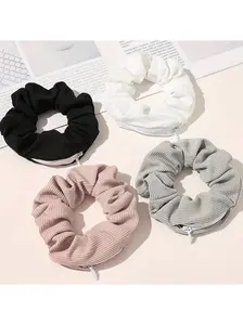 Hidden Zip Pocket Scrunchie, Secure Hair Tie Storage for Keys and Money, Multi-Functional Elastic Hair Accessory, Boho Style for All Seasons