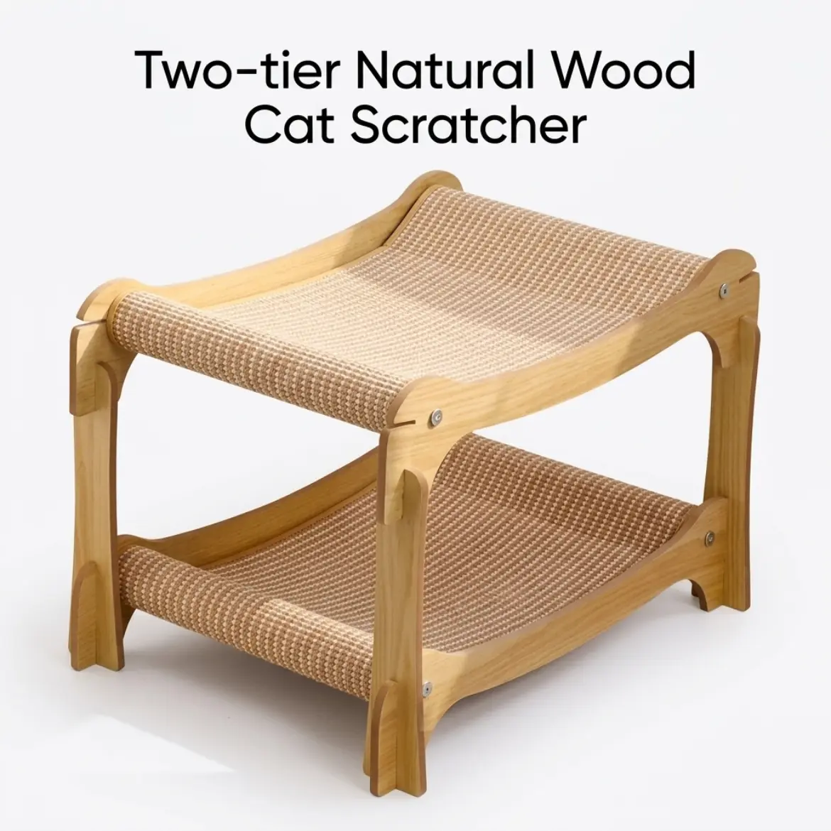 3-in-1 Solid Wood Sisal Cat Bed with Hanging Ball Toy - Double Layer, Wear-resistant Surface to Protect Sofas, Elevated Moisture-proof Breathable Design, Sturdy Anti-tip Heavy Duty for Claw Grinding, Resting (Multi-cat Households)