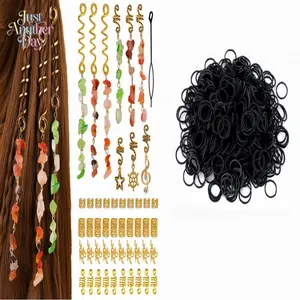 50Pcs Natural Stone Hair Jewelry Set with Gold Spirals Leaf Pendants and Cuffs for Braids Dreadlocks Perfect for Festivals and Boho Hairstyles All You Need to Create Unique Festival Looks