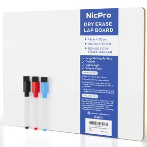 Nicpro 12x16 in Portable Reusable Dry Erase Lap Board, Double-Sided Small Lapboard with 3 Water-Based Color Marker Set for Kids’ Classroom Educational Use