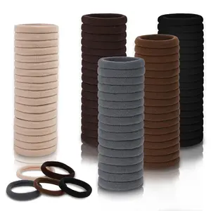 Hair Ties, 100 count No  Hair Elastics Hair Accessories for Women Girls, Thick Seamless Hair Ties, Neutral Color, 5 Colors Included: Black, Brown, Gray, Carnation, Light Brown