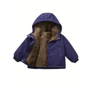 [Warm Boys' Winter Coat] Fleece-Lined Thickened Boys' Hooded Winter Coat |   Royal Blue Casual Jacket with Pockets - Durable Fall/Winter Outerwear, 2025 New