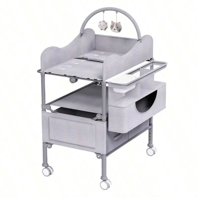 Multi-Functional Baby Changing Table W/ Adjustable Height Storage, Portable Diaper Changing Station for Newborn Toddler, Sturdy Safe Foldable Changing Table for Nursery Bedroom Travel Use